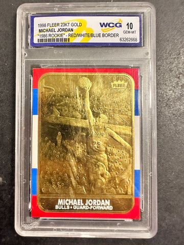 Michael Jordan 1998 Fleer 23KT Gold "1986 Rookie" Red/White/Blue Border - WCG Graded 10 Gem Mint