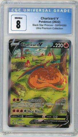 Charizard V - Black Star Alternate Art Promo Card - SWSH260 - CGC Graded 8