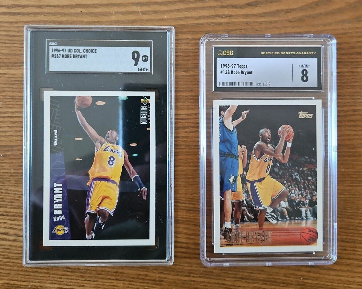 Kobe Bryant 1996-97 RC Rookie Card - GRADED NBA Basketball Card REPACK - 1x Sports Card Single (Graded 8 to 9, Various Grading Companies, Randomly Selected, Stock Photo - Will Not Get Cards In Picture)