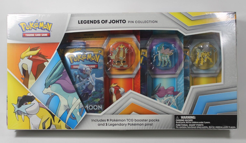 Pokemon Trading Card Game Legends of Johto Exclusive Pin Collection (9 Booster Packs & 3 Pins) (Steam Siege, XY Evolutions and Sun & Moon Booster Packs)