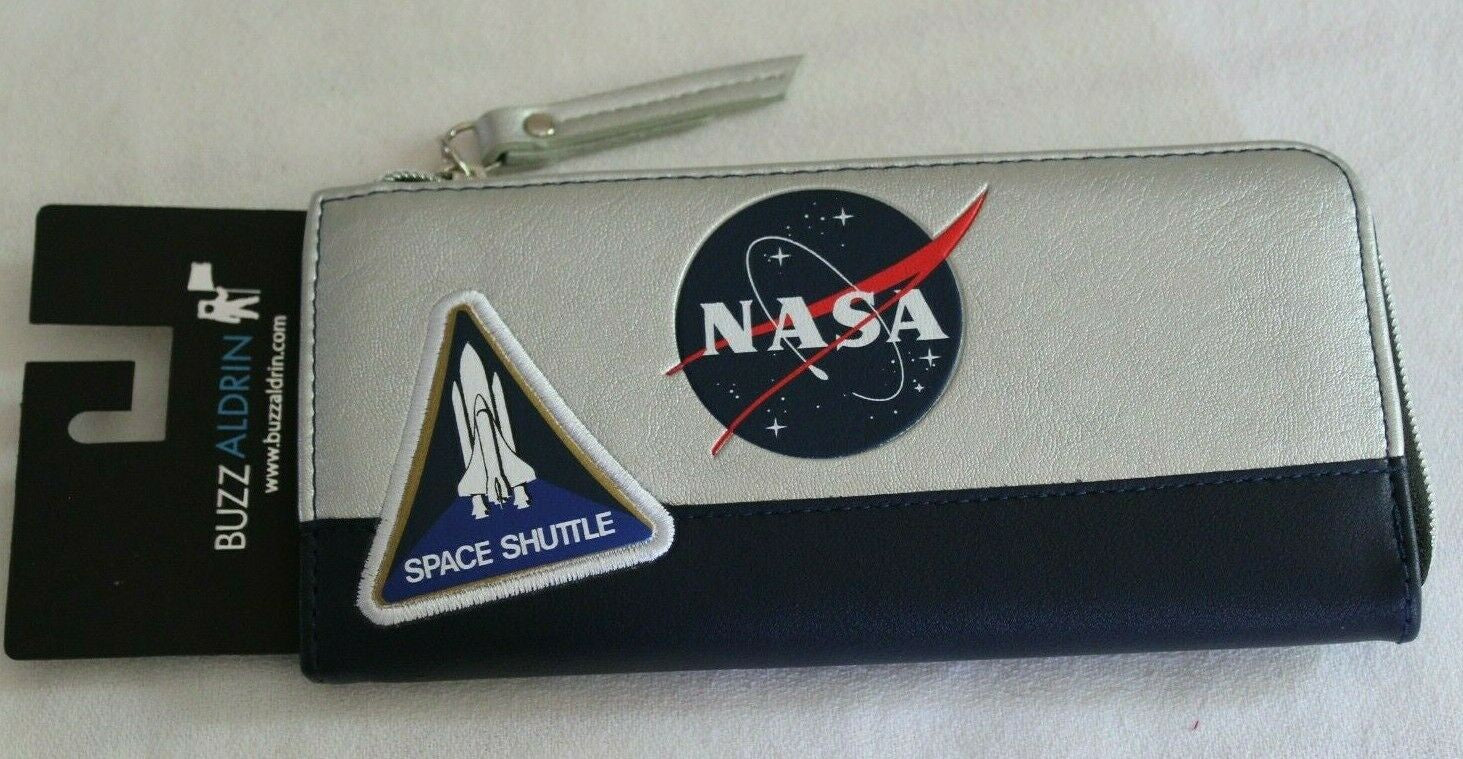 NASA Badge Patch Silver and Navy Blue Space Shuttle Apollo Astronaut Zip Wallet