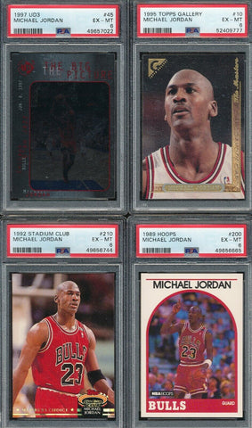 Michael Jordan (In Chicago Bulls Jersey) - GRADED NBA Basketball Card REPACK - 1x Sports Card Single (Graded 4-7.5, Various Grading Companies, Randomly Selected, Stock Photo - Will Not Get Cards In Picture)