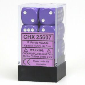 Chessex - Opaque 12D6-Die Dice Set - Purple/White 16MM