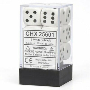 Chessex - Opaque 12D6-Die Dice Set - White/Black 16MM