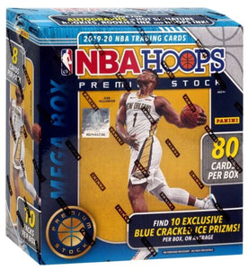 2019-20 Panini NBA Hoops Premium Stock Basketball Trading Card Mega Box (80 Cards) (Blue Cracked Ice Prizms)