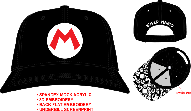 Super Mario - Black Stretch Precurve Snapback